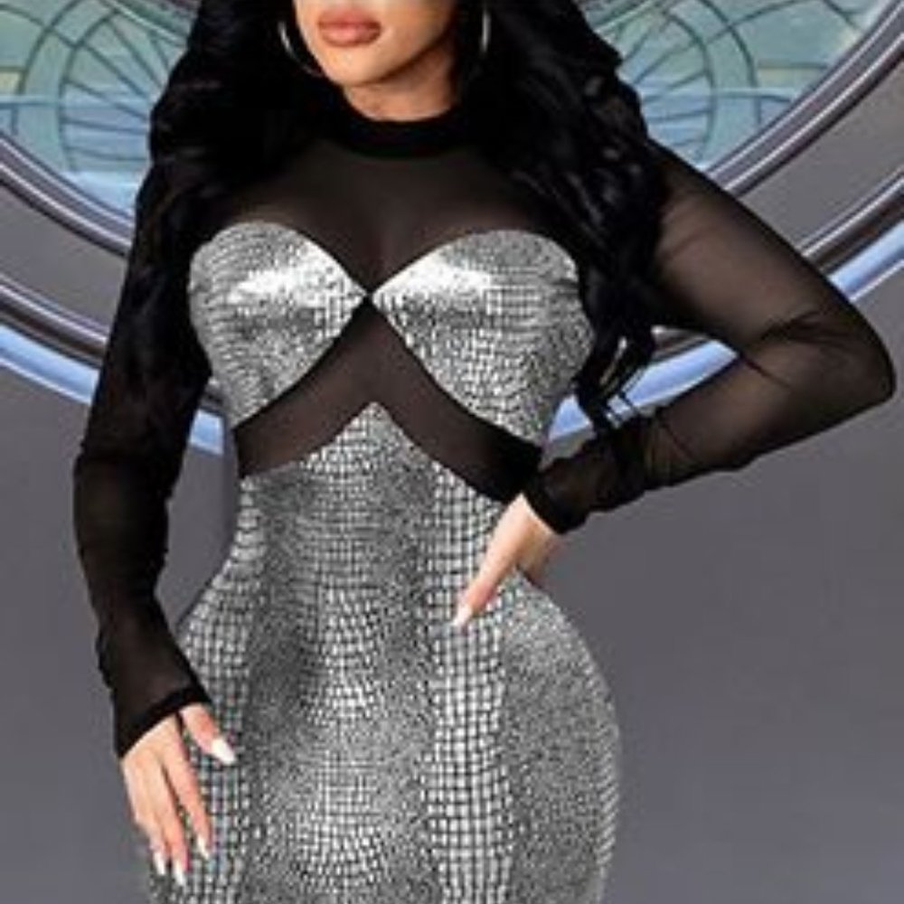 Mesh and Reptile Printed Form Fitting Dress
